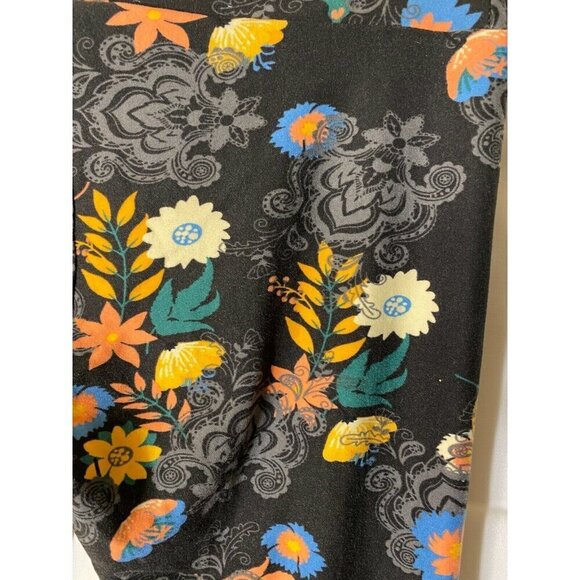 LuLaRoe Black and Orange Floral Leggings - Picture 2 of 3